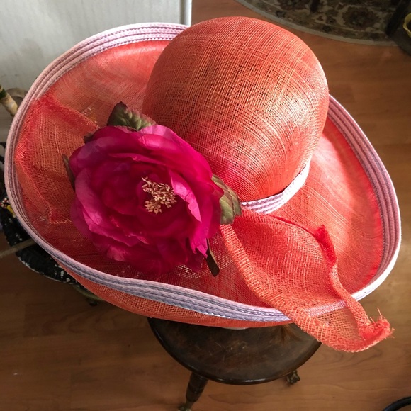 Vintage Wide Brim Red Straw Hat
